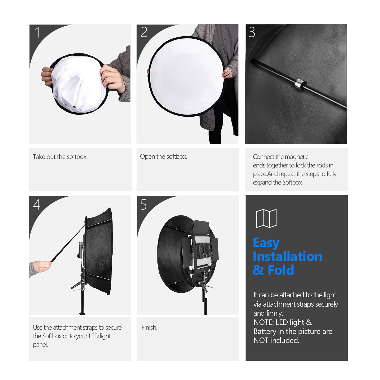 Neewer Collapsible Softbox Diffuser with Honeycomb Grid Compatible with Neewer 480/660/530 LED Light Panels, 11.5x11.5inches Opening with Strap Attachment and Carry Bag for Studio Photo Video Shooting