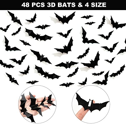 It's Frickin Bats I Love Halloween Banner Spooky Home Decor, Halloween Theme Party Decorations with 48 Pieces 3D Bats Wall Decor, Halloween Decoration Set for Home Party Fireplace Mantle Decor