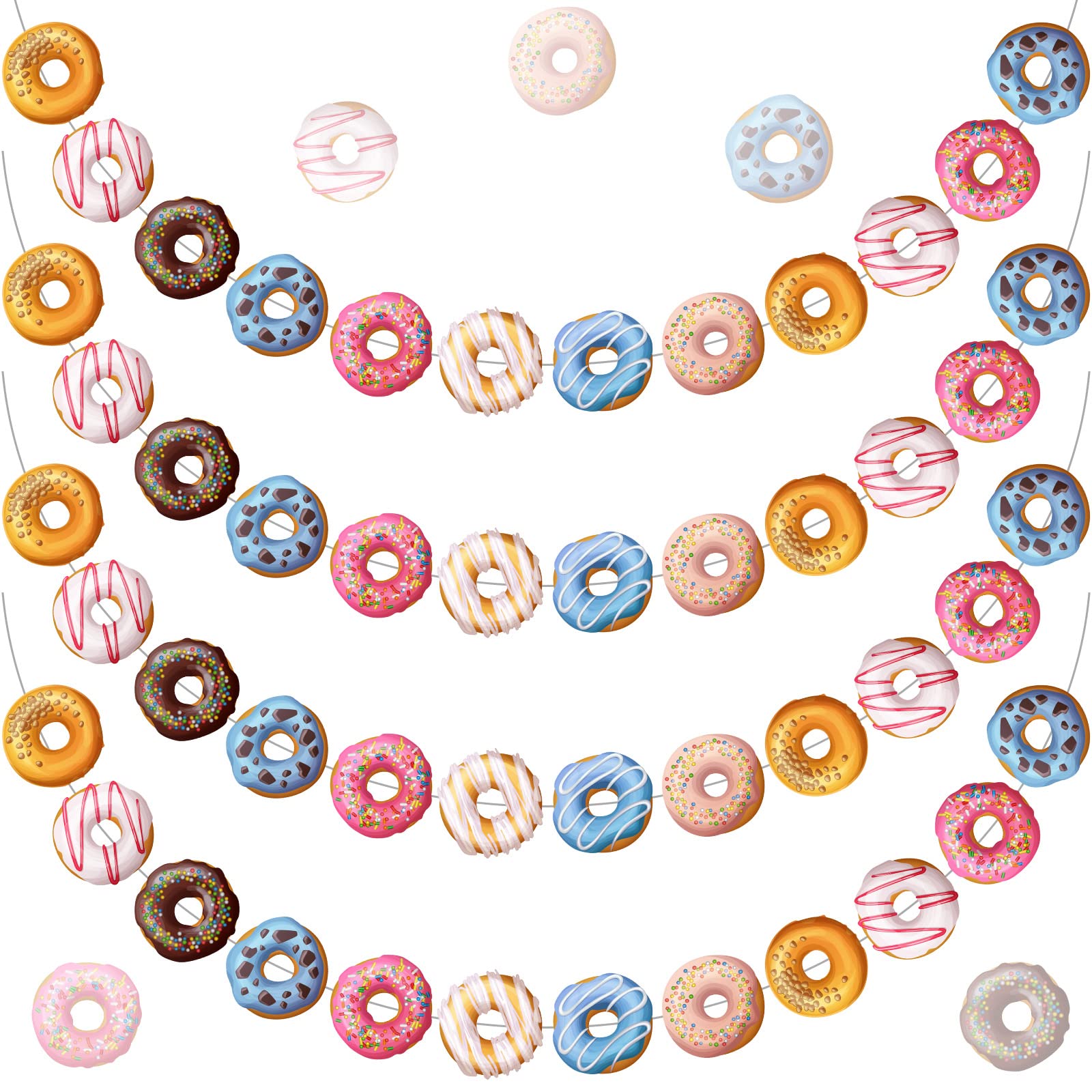 Donut Theme Party Banner 4 Pieces Donut Banner Donut Garland Donut Party Decorations for Donut Theme Birthday Party Christmas New Year Baby Shower Party Favors(Cute Style)