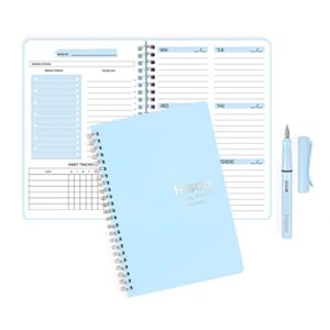 kisdo weekly planner undated planner book with blue fountain ink pen, to-do list, weekly goals, habit tracker, 5.7" x 8" inch for 52 weeks planning
