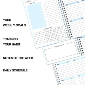 Kisdo Weekly Planner Undated Planner Book with Blue Fountain Ink Pen, To-Do List, Weekly Goals, Habit Tracker, 5.7" X 8" Inch for 52 Weeks Planning