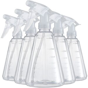 spray bottles pack of 5 water squirt bottle adjustable clear 17 oz empty plastic storage container for cleaning solutions, gardening, pets, plants, hair misting, leak proof, bpa free