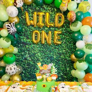 Safari Birthday Decorations, 58PC Wild Jungle Theme Party Supply Animal Balloon Garland Kit Baby Shower Decor for Boy with Monkey Tiger Lion Zebra Reusable Balloon Happy Birthday Banner Tablecloth