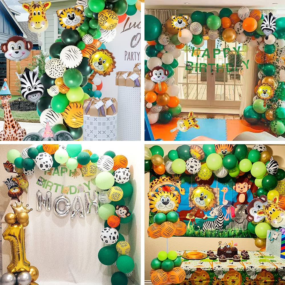 Safari Birthday Decorations, 58PC Wild Jungle Theme Party Supply Animal Balloon Garland Kit Baby Shower Decor for Boy with Monkey Tiger Lion Zebra Reusable Balloon Happy Birthday Banner Tablecloth