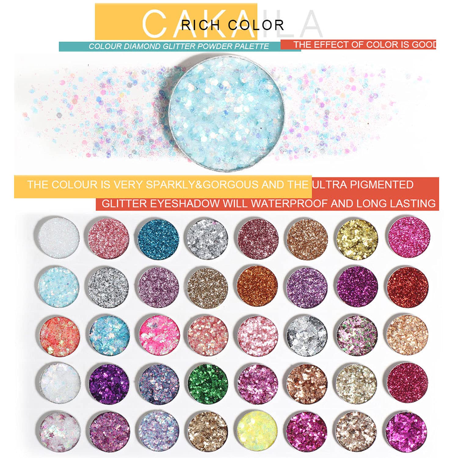 Glitter Eyeshadow Palette, 40 Colors Highly Pressed Pigmented Metallic Shimmer Sparkly Glitter Eyeshadow Makeup Pallet Palettes,Pink Blue Green Red Gold Purple Eye Shadow Powder Long Lasting