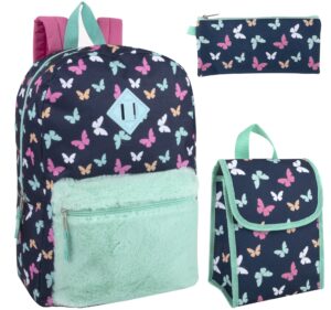 trail maker backpack with lunch box and pencil case for girls and boys, 17 inch backpacks for kids for school