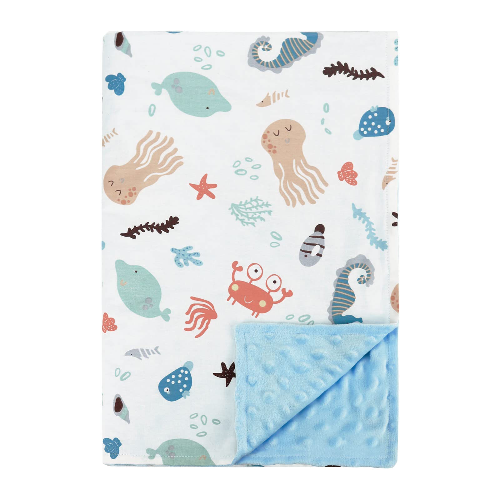 POSENPRO Baby Blanket for Boys Girls, Soft Plush Minky Baby Blanket with Dotted Backing, Lovely Ocean Animals Double Layer Toddler Receiving Blanket Throw for Stroller & Crib, 30 x 40 Inches