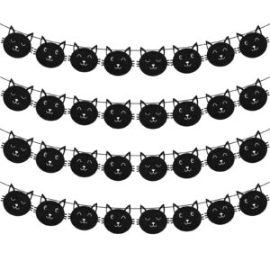 32 pieces black cat birthday party decoration meow banner black glitter kitty garland for boys girls cat meow birthday party supplies