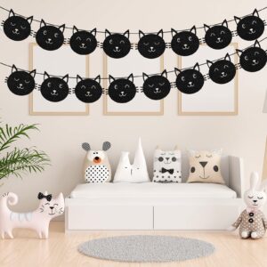 32 Pieces Black Cat Birthday Party Decoration Meow Banner Black Glitter Kitty Garland for Boys Girls Cat Meow Birthday Party Supplies