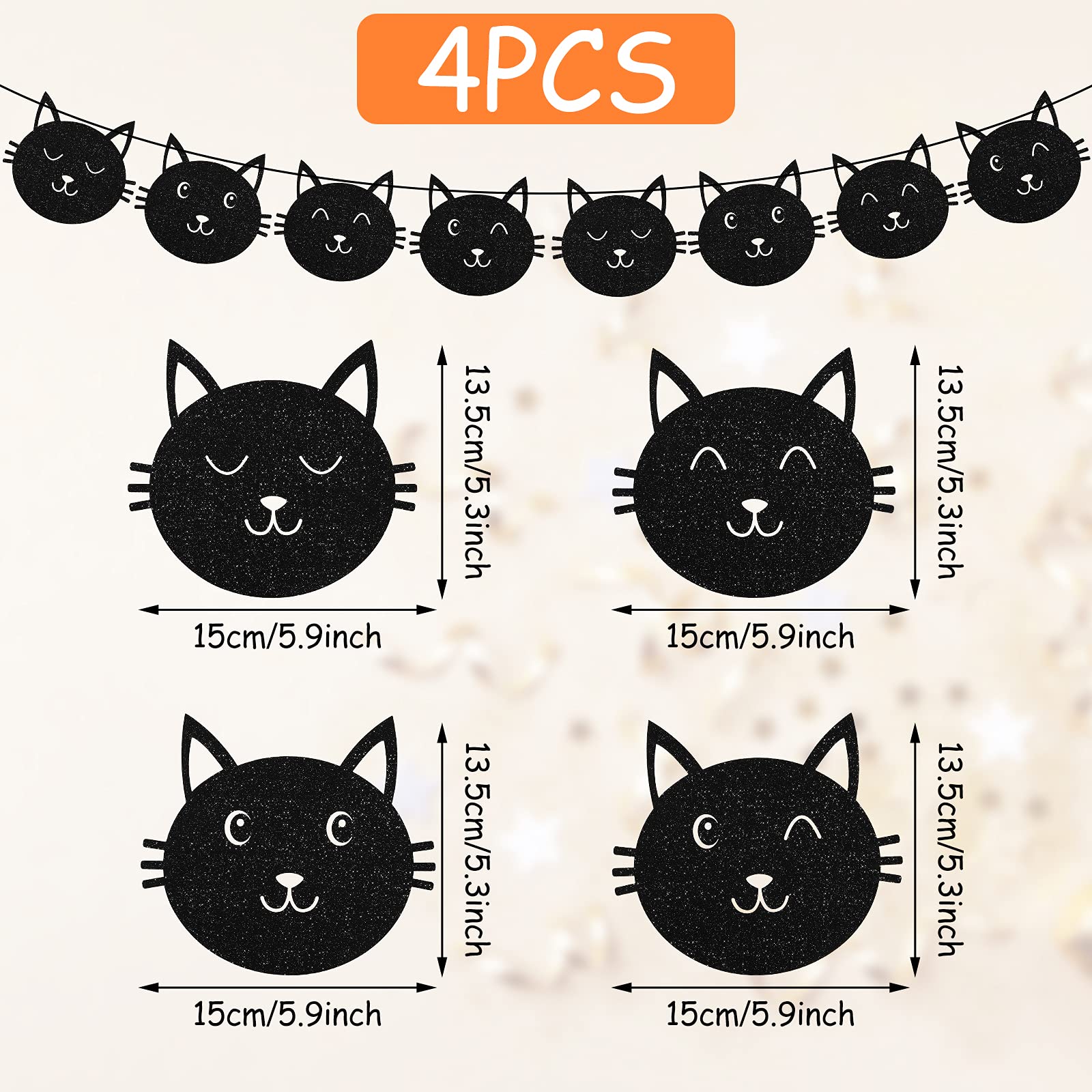 32 Pieces Black Cat Birthday Party Decoration Meow Banner Black Glitter Kitty Garland for Boys Girls Cat Meow Birthday Party Supplies