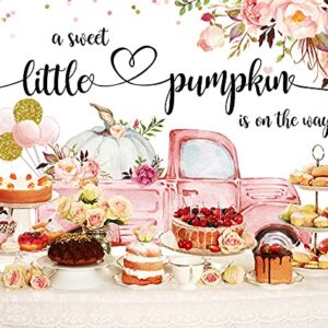 Ticuenicoa 7x5ft A Little Sweet Pumpkin is On The Way Photography Backdrop for Baby Shower Pink Floral Truck It's a Girl Backdrops Fall Autumn Halloween Babyshower Party Decor Gender Reveal Banner