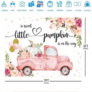 Ticuenicoa 7x5ft A Little Sweet Pumpkin is On The Way Photography Backdrop for Baby Shower Pink Floral Truck It's a Girl Backdrops Fall Autumn Halloween Babyshower Party Decor Gender Reveal Banner