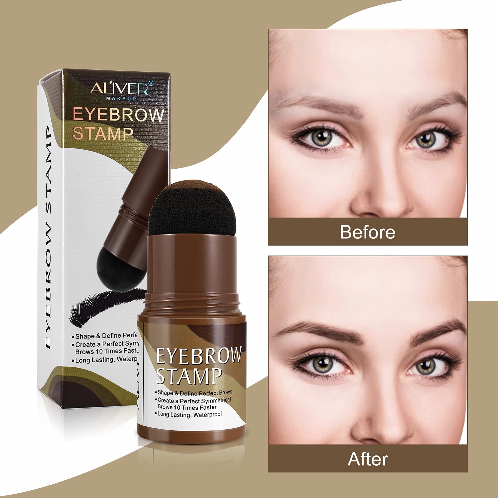 Eyebrow Definer Powder Stamp Makeup with 10 Reusable Stencils Long Lasting Waterproof for Perfect Brow (Dark Brown)