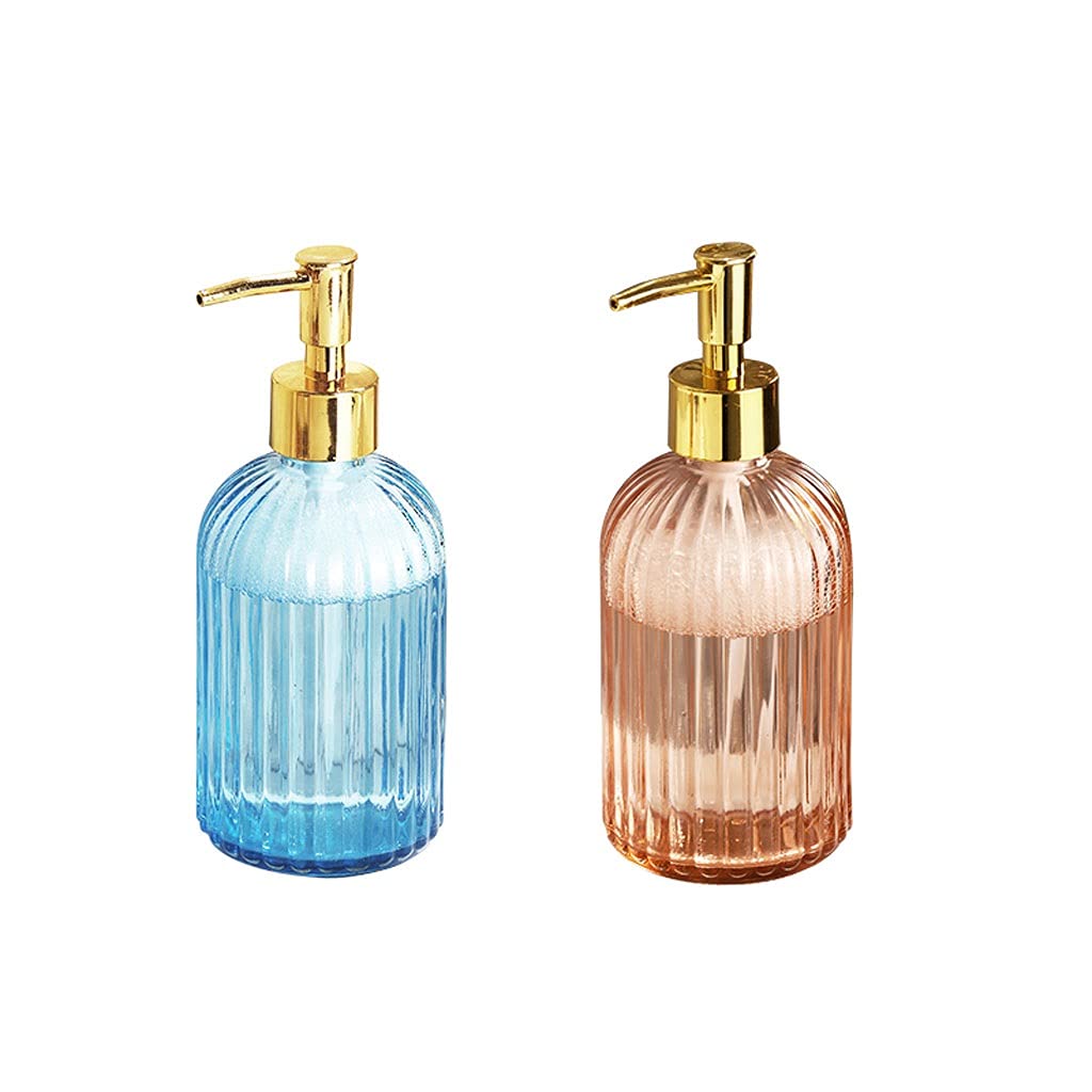 FKJLUN Soap Pump Dispenser Thickened Glass Soap Dispenser with Pump, Stylish Countertop Empty Lotion Bottle, 330-400ml/11.15-13.52oz, Set of 2 for Bathroom, Kitchen, Countertop (Color : A)