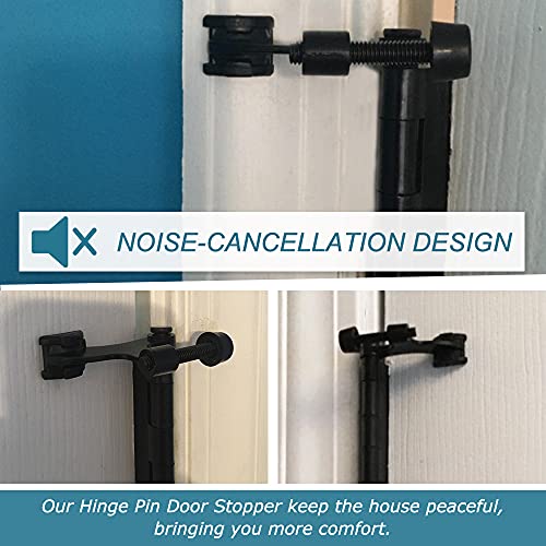 4 Pack Hinge Pin Black Door Stopper, Adjustable Heavy Duty Hinge Pin Door Stop with Black Rubber Bumper Tips