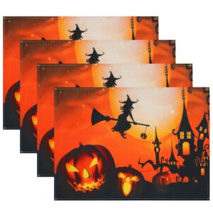 4 pack halloween placemats set witch pumpkin washable table place mats trick or treat autumn table mats for dining home table kitchen halloween decoration