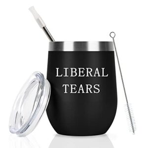 gingprous liberal tears wine tumbler, conservative republican political gifts anti liberal merchandise novelty republicans conservatives christmas gifts, 12 oz stainless steel wine tumbler, black