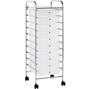 topeakmart plastic trolley with 10 drawers rolling cart organizer utility cart storage bin organizer on wheels, white