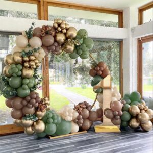 olive green gold balloons garland arch kit, jungle safari theme birthday party decorations olive green metallic gold coffee balloons for baby shower wedding supplies (jungle safari)