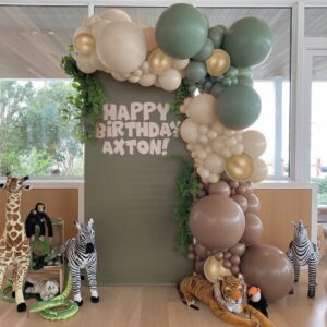 Olive Green Gold Balloons Garland Arch Kit, Jungle Safari Theme Birthday Party Decorations Olive Green Metallic Gold Coffee Balloons for Baby Shower Wedding Supplies (Jungle Safari)