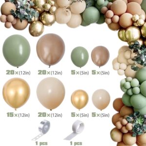 Olive Green Gold Balloons Garland Arch Kit, Jungle Safari Theme Birthday Party Decorations Olive Green Metallic Gold Coffee Balloons for Baby Shower Wedding Supplies (Jungle Safari)