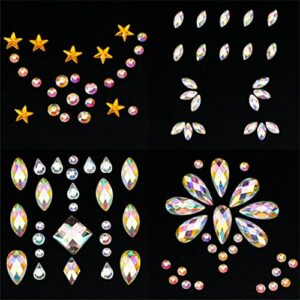 12 Sheets Face Jewels Rhinestones Crystal Stickers+15g Chunky and Fine Mix Glitter, Eye Face Body Rave Outfits Clothes Gifts for Women, Mermaid Gems Rave Festival Accessories, Makeup