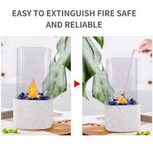 Tabletop Fireplace Indoor Out Door Tabletop Fire Pit Tabletop Fire Bowl Pot with Glass Stone Concrete Material and Windproof Glass Cover for Xmas,Valentine's Day, Birthday Party or Dining