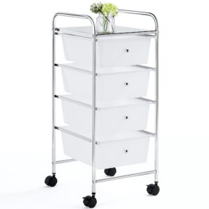topeakmart 4 tier rolling storage cart with removable drawers plastic trolley organizer craft cart organizer with drawers 360 castor wheels cart, white