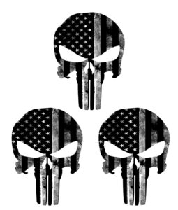 3 pcs american flag skull hard hat stickers, 2 inches, usa decals patriotic, biker sticker, skeleton, motorcycle