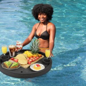 Polar Whale Floating Breakfast Table Serving Buffet Round Tray Drink Holders for Swimming Pool or Beach Party Float Lounge Refreshment Durable Black Foam UV Resistant with Cup Holders 24 Inches Wide