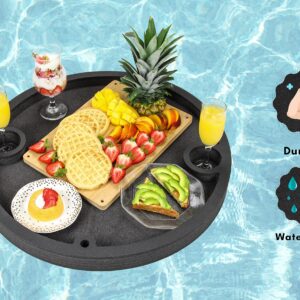 Polar Whale Floating Breakfast Table Serving Buffet Round Tray Drink Holders for Swimming Pool or Beach Party Float Lounge Refreshment Durable Black Foam UV Resistant with Cup Holders 24 Inches Wide