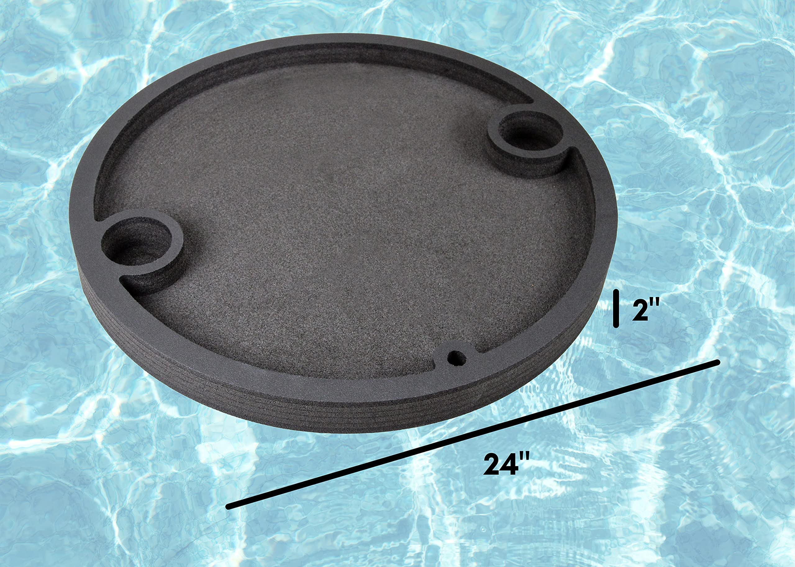 Polar Whale Floating Breakfast Table Serving Buffet Round Tray Drink Holders for Swimming Pool or Beach Party Float Lounge Refreshment Durable Black Foam UV Resistant with Cup Holders 24 Inches Wide