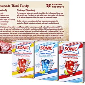 Sonic Singles to Go Variety Pack of 6-2 Boxes Each - Cherry Limeade, Strawberry Lemonade and Ocean Water - Bundle with Ballard Products Hard Candy Recipe Card