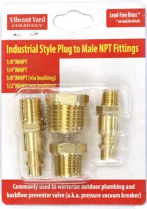 industrial style plug to male npt fittings | adapters to winterize blow out backflow preventer and pressure vacuum breaker (pvb) for sprinkler systems (solid lead-free brass)