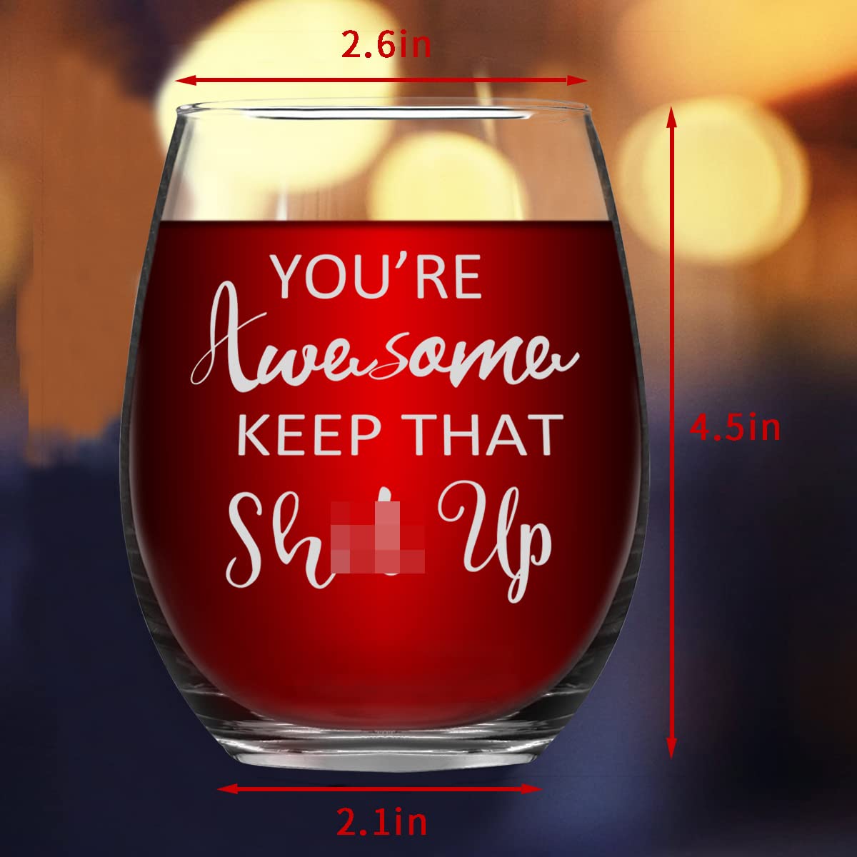 You're Awesome Keep That up Wine Glasses Set of 2, Funny Thank You Wine Glass Gift for Women Men, Novelty Inspirational Gift Idea for Friends Coworkers Sisters, Birthday Christmas Retirement Gift 15Oz