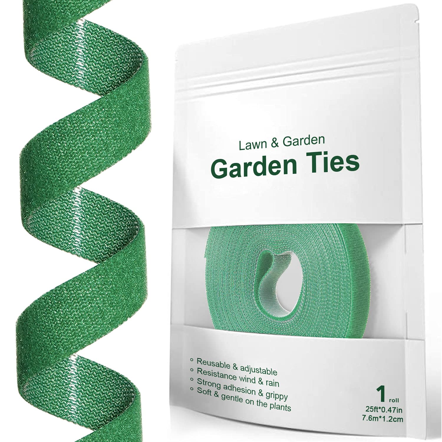 LE TAUCI Plant Ties, Garden Tape for Plant, Reusable Adjustable Thicker Support for Growing, Strong Grip, Tomato Vines Indoor Outdoor, Gardening Gifts for Men (25 ft x 0.47 Inch, 1 roll, Green)