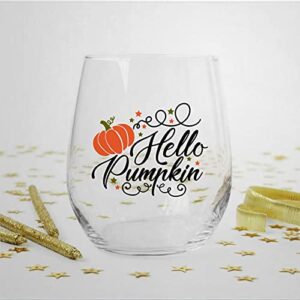 aroggeld hello pumpkin wine glasses happy autumn harvest season fall thanksgiving stemless glass 15oz printing for party birthday gift to woman girl, white, one size (q0cp1f2ttufv)