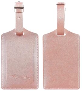 travelambo luggage tag faux leather for suitcase women kids funny cute (rose gold)