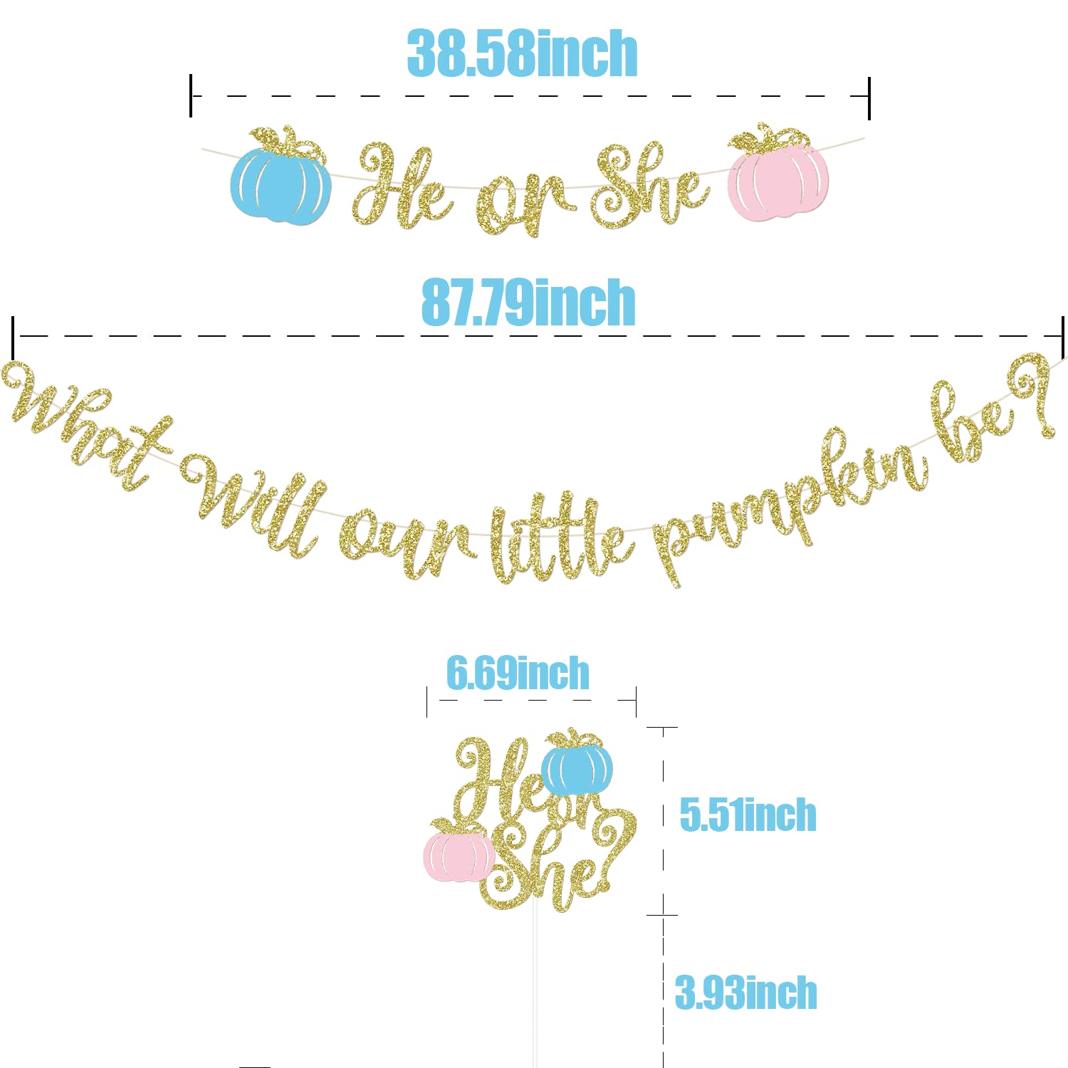 Pumpkin Gender Reveal Decorations Fall Gender Reveal Decorations He or She What Will Our Little Pumpkin Be Banner He or She Cake Topper He or She Fall Baby Gender Reveal Party Supplies