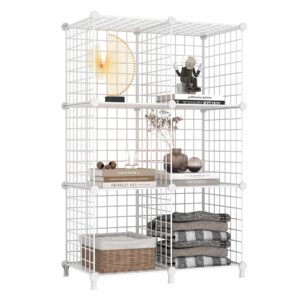 AWTATOS Wire Cube Storage Organizer, Closet Organizers and Storage, Metal 6 Cube Storage Shelves Bookshelf, Portable Closet Clothes Organizer for Bedroom, Home, Office, White