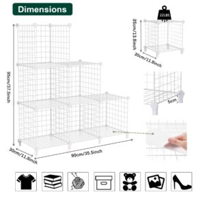 AWTATOS Wire Cube Storage Organizer, Closet Organizers and Storage, Metal 6 Cube Storage Shelves Bookshelf, Portable Closet Clothes Organizer for Bedroom, Home, Office, White