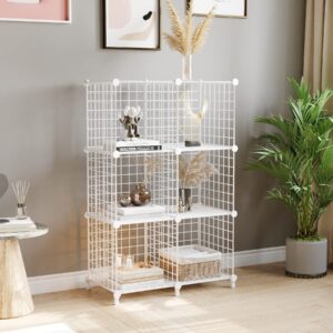 AWTATOS Wire Cube Storage Organizer, Closet Organizers and Storage, Metal 6 Cube Storage Shelves Bookshelf, Portable Closet Clothes Organizer for Bedroom, Home, Office, White