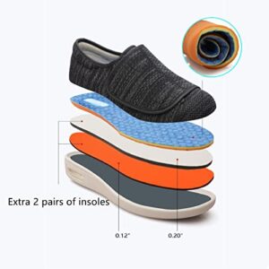 ZGDG Women Diabetic Shoes, Extra Wide Width Swollen Feet Walking Shoes, Adjustable Closed Toe Air Cushion Sneakers for Diabetic Bunions Arthritis Edema Plantar Fasciitis Hammertoe Black Gray