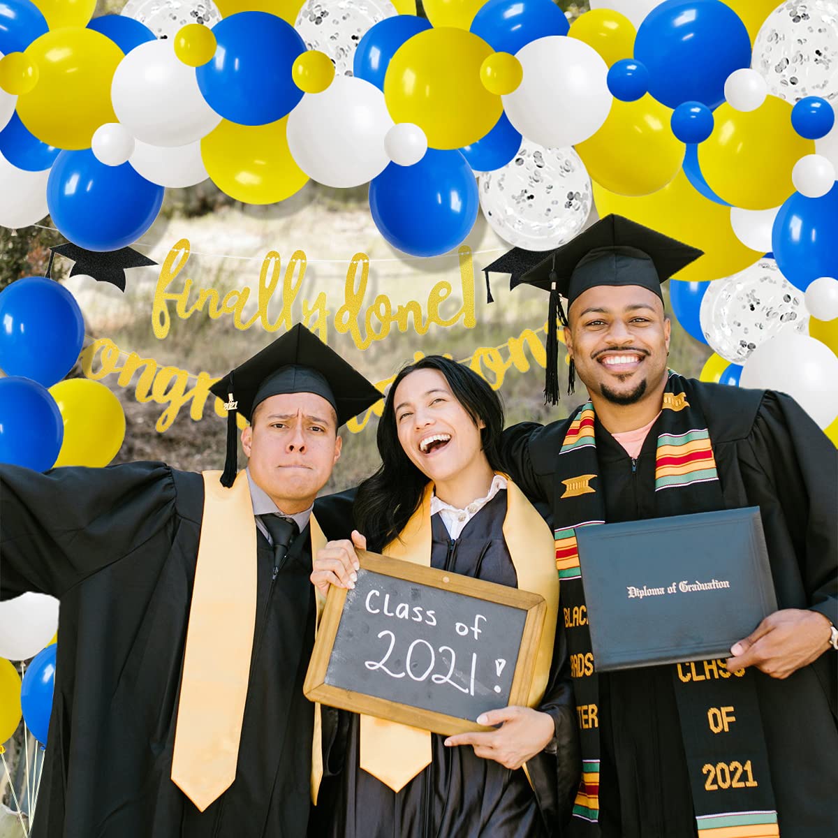 Blue Yellow White Balloon Garland Arch Kit, 116PCS Royal Blue Yellow White Silver Confetti Balloons for Birthday Bridal Baby Shower Wedding Engagement Anniversary Picnic Graduation Party Decorations