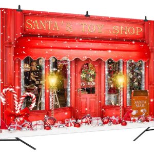DePhoto Red Christmas Photo Backdrop Santa's Toy Shop Candy Cane in Snow World Xmas Family Holiday Party Banner Photography Background Supplies Decor Studio Prop PGT673C 10x8ft
