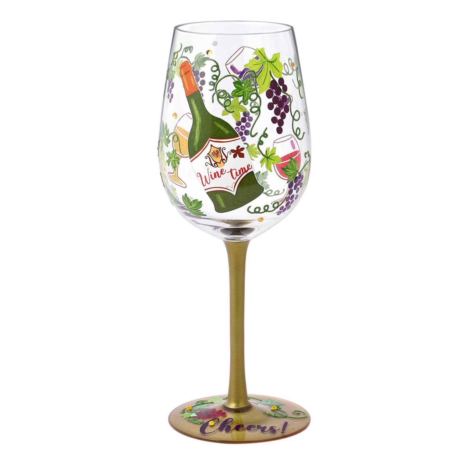 NymphFable Hand Painted Wine Glass 15oz Green Vines Purple Grapes Cocktail Glasses Birthday Wine Gifts for Wine Lover