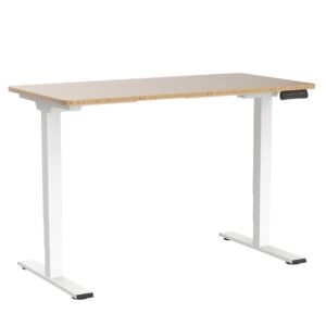 FLEXISPOT Pro Bamboo 3 Stages Dual Motor Electric Standing Desk 55x28 inch Whole-Piece Desk Board Height Adjustable Desk Electric Sit Stand Up Desk Modern Desk (White Frame + Bamboo Desktop)