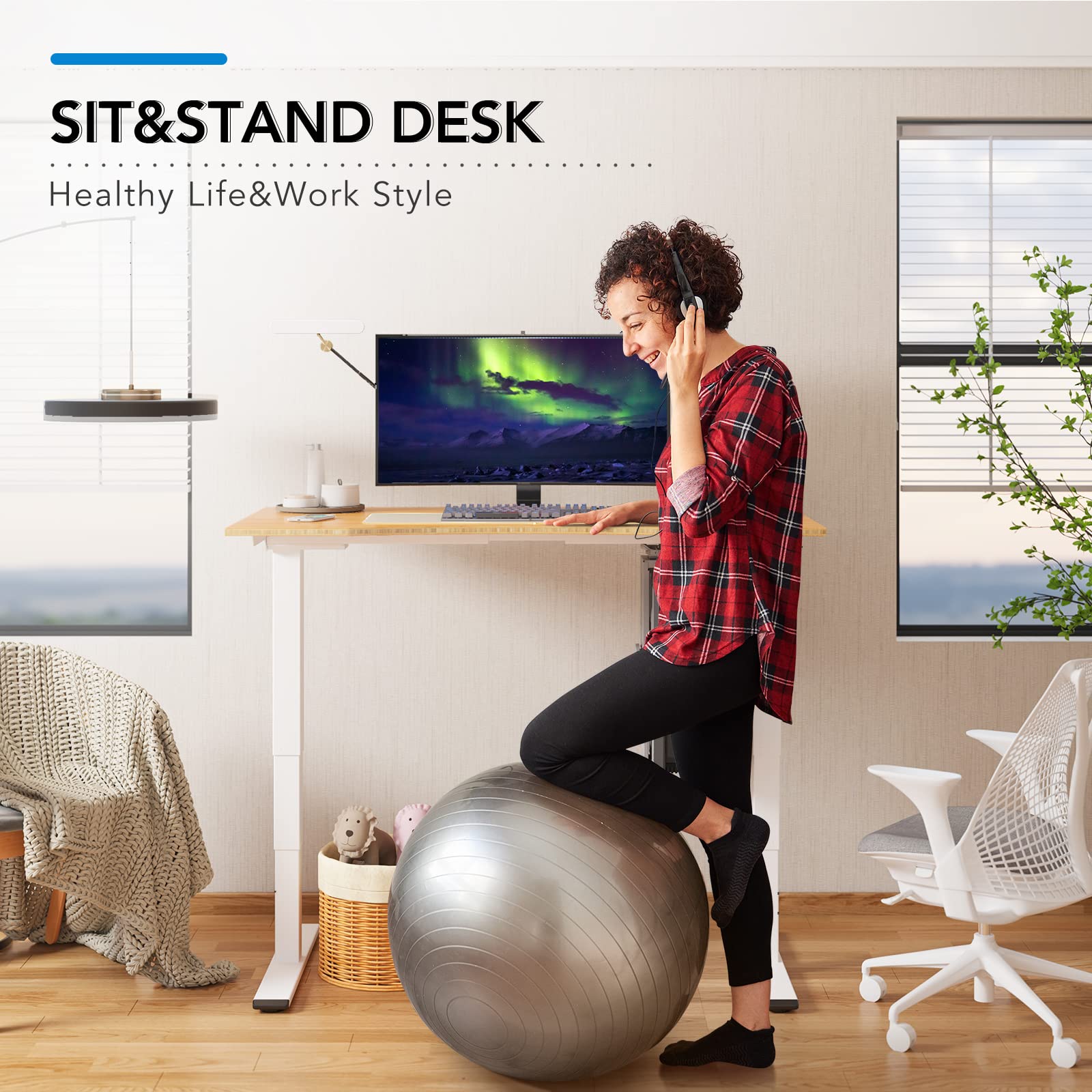 FLEXISPOT Pro Bamboo 3 Stages Dual Motor Electric Standing Desk 55x28 inch Whole-Piece Desk Board Height Adjustable Desk Electric Sit Stand Up Desk Modern Desk (White Frame + Bamboo Desktop)