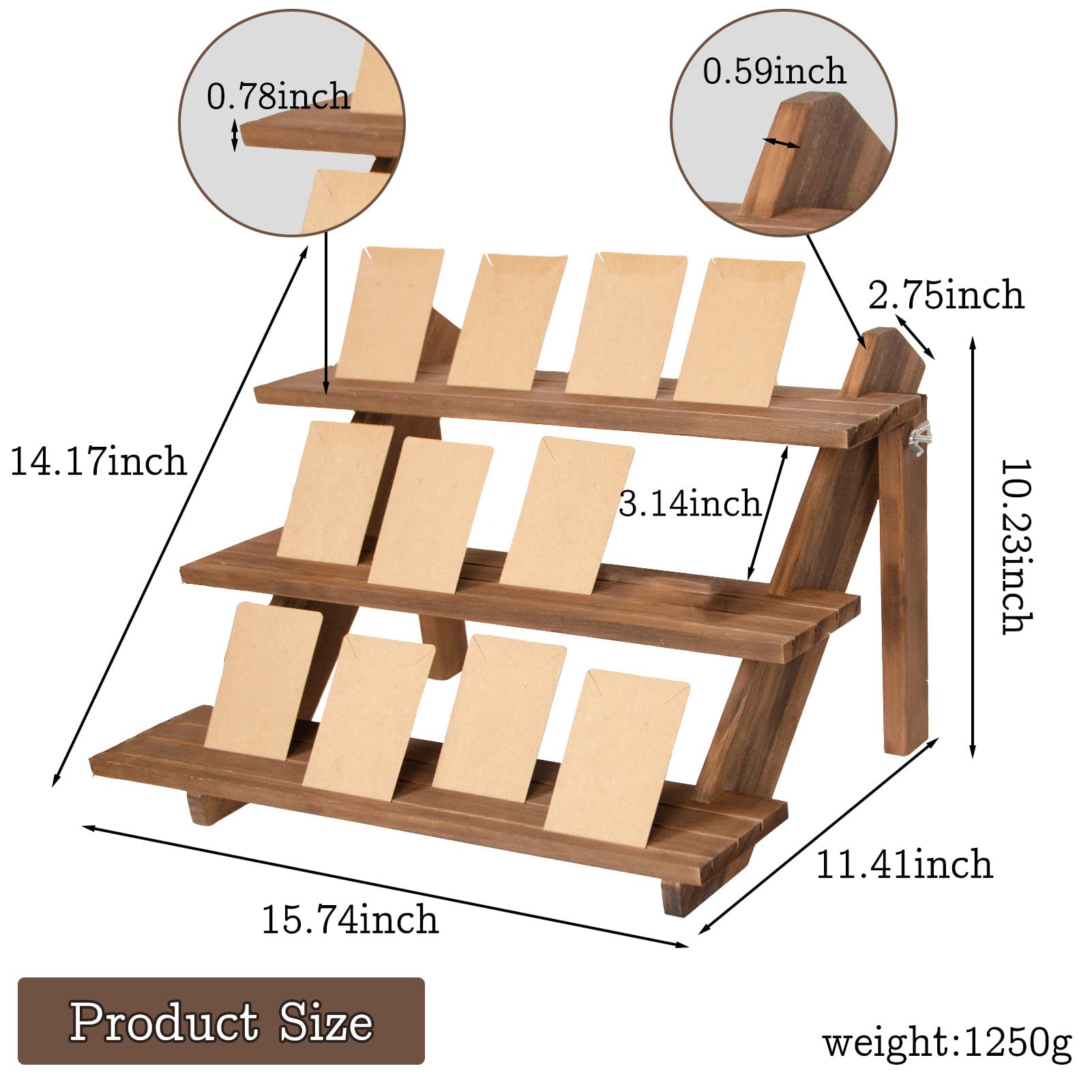 51pcs 3-Tier Wood Earring Display Stand, Retail Jewelry Card Stand with Groove + 50 Cards Portable Ring Organizer Holder Showcase Racks for Business Home Using