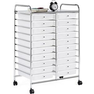 yaheetech 20 drawers rolling storage cart multipurpose movable organizer cart tools scrapbook paper organizer on wheels, white